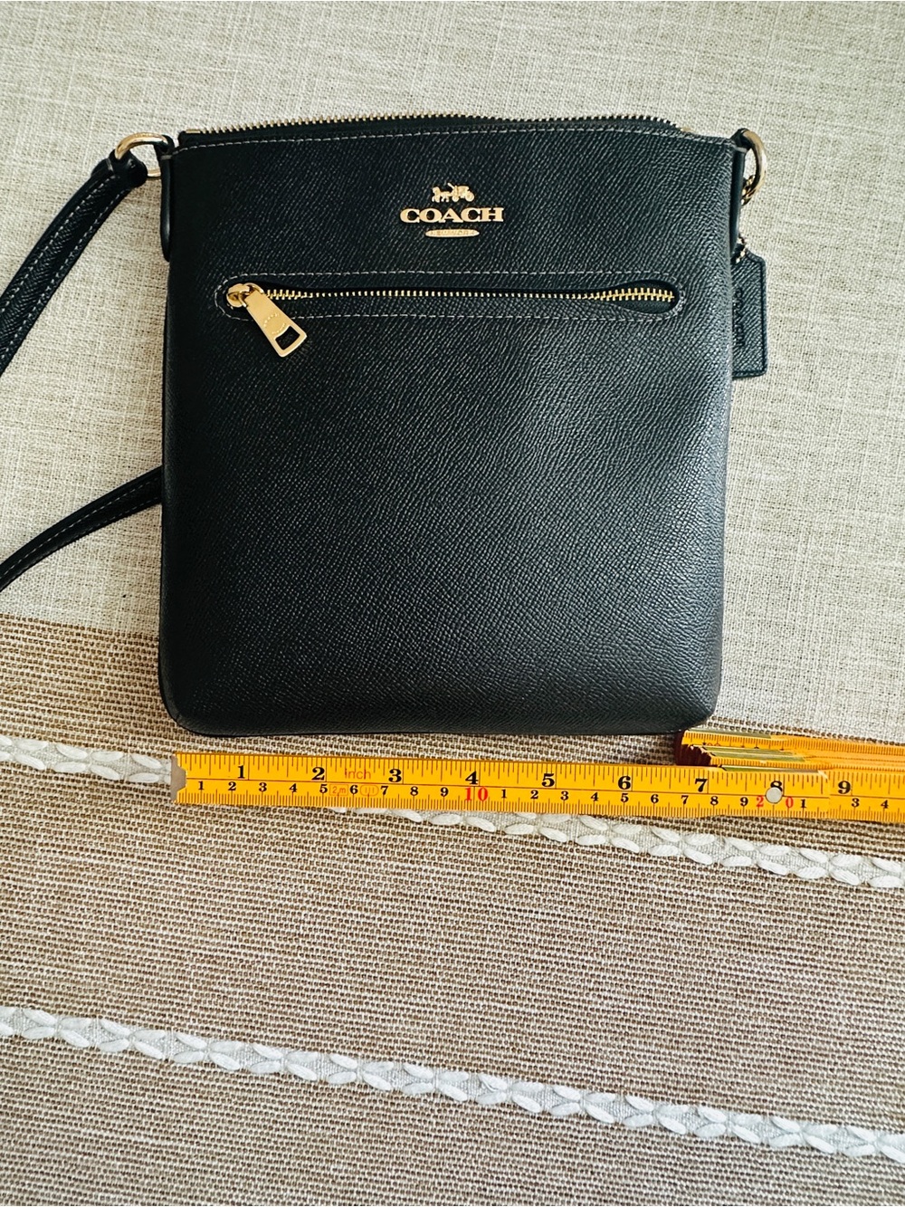 Coach Black Mini Rowan File Pebbled Leather Crossbody with Gold Accents - Picture 10 of 14